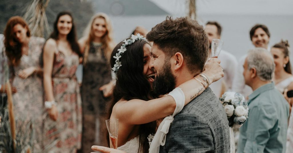 wedding photo couple happy hugging sharing memories